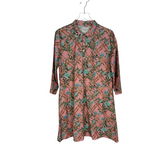 NWT Marigold By Victoria Dunn Pink Floral Print‎ Peasant Mini Shirt Dress Sz XL - Picture 10 of 11